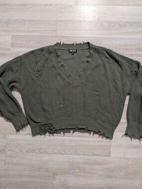 Syd SER.O.YA Distressed Green V-Neck Sweater